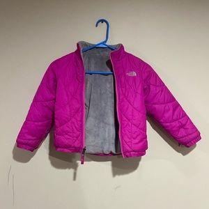 Girls 5 Reversible Pink and Grey North Face Coat